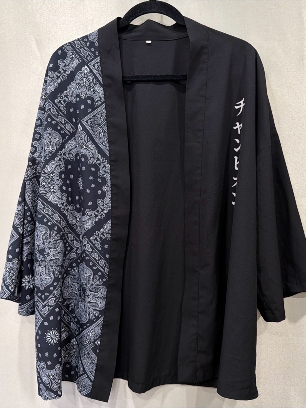 Black Bandana-Panel Kimono Blazer - Unbranded